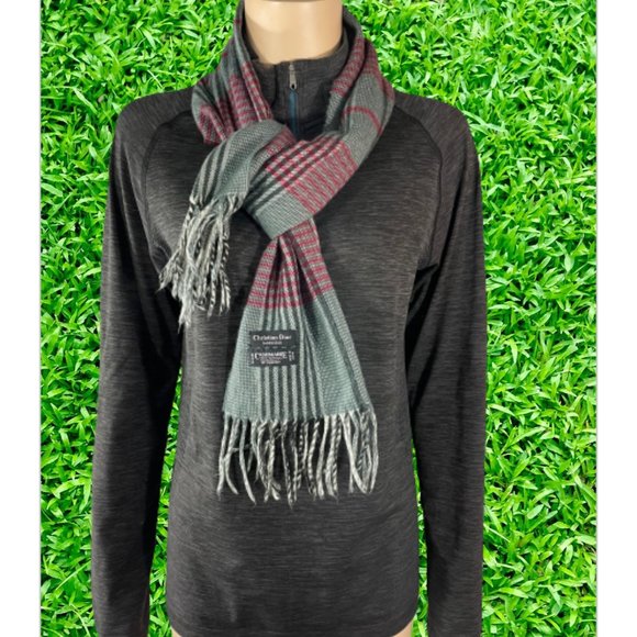 Christian Dior Monsieue Cashmaire Unisex Scarf, Gray and Red - Picture 1 of 5